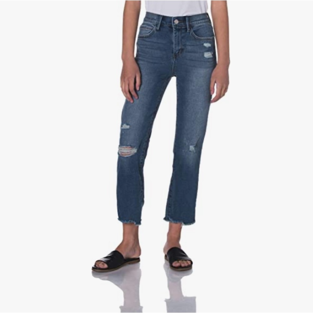 Skinnygirl High Rise Straight Leg Crop Distressed Jeans - 28